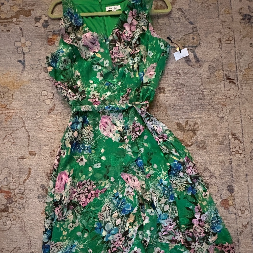 Kensie Sleeveless Green Floral Hi Low Flounce Midi Dress NWT Sizes 10 and 12